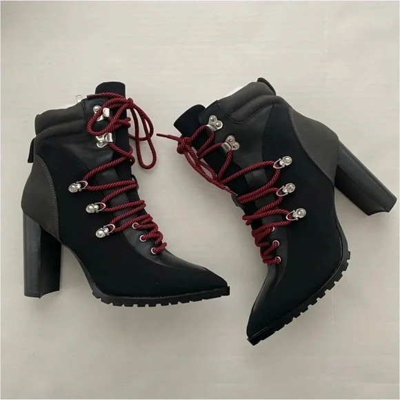 New Steve Madden Karey Black Multi Lightweight Lace Up Mid Heel Booties size 8 - Picture 6 of 13